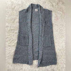 CAbi Sleeveless Blue Knit Long Duster Open Front Sweater Cardigan Women’s Size S